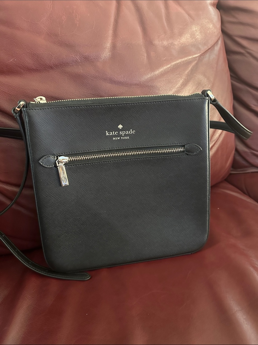 kate spade Black Saffiano Leather Messenger Crossbody